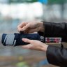 Зонт наоборот складной Futurum со светоотражающим кантом, темно-синий